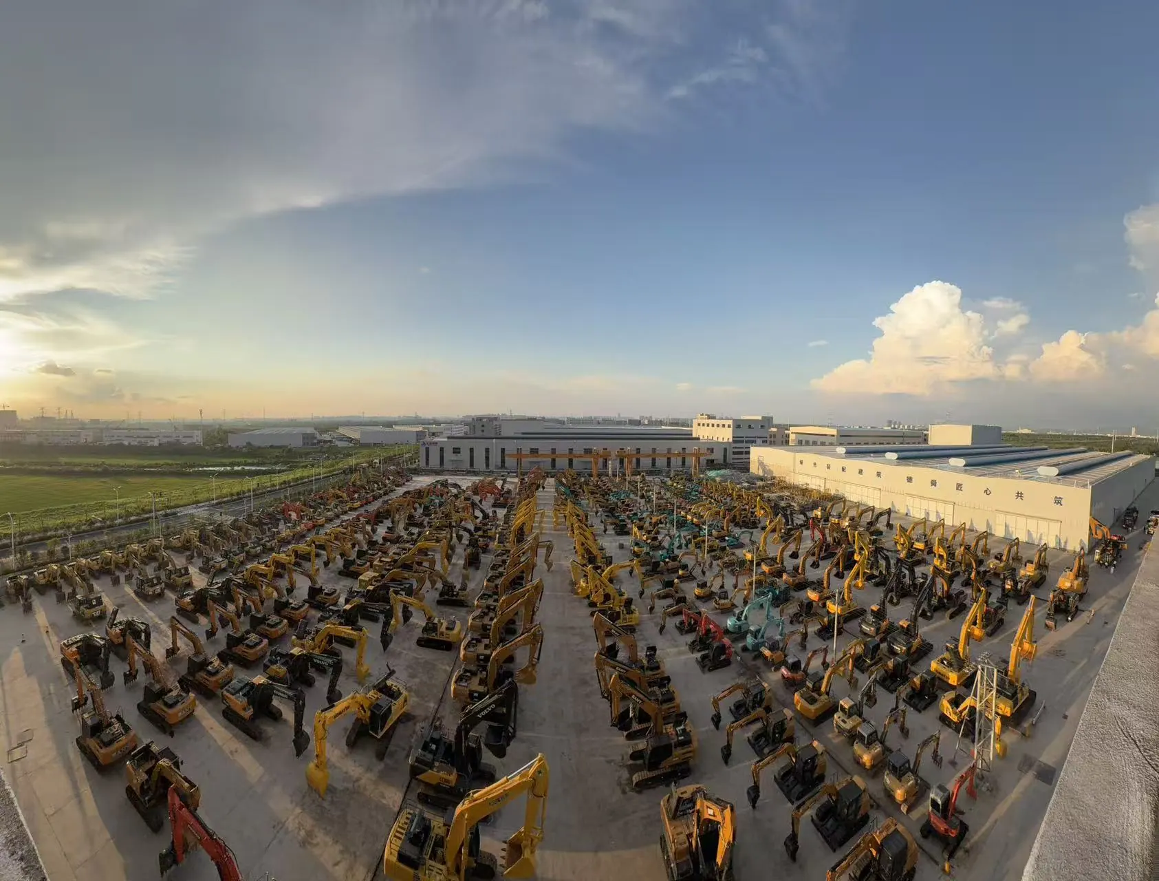 Aerial view of the Anhui Gangya used excavator yard in China